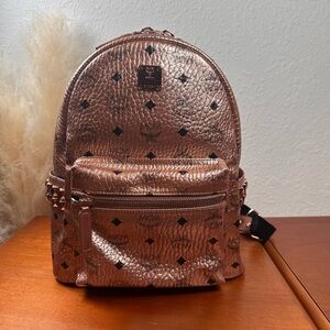 MCM Visetos Leather Pink Gold Studded Backpack